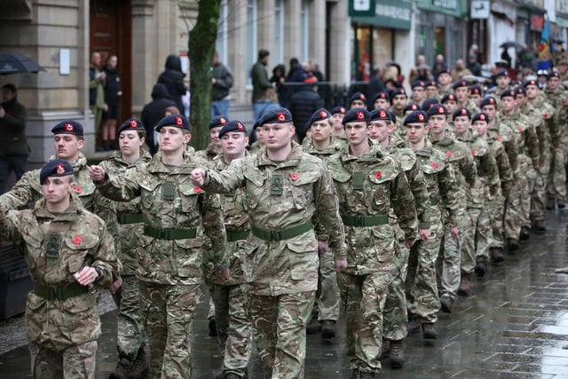 A parade in Lancaster for Remembrance Sunday.