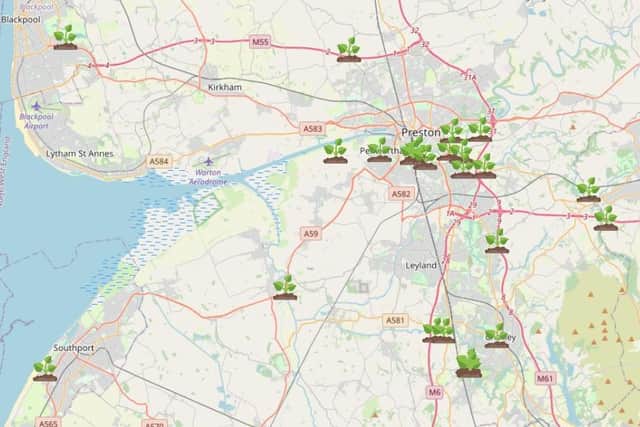 The interactive map showing locations of the weed in Lancashire
