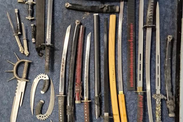 Some of the knives handed in to Morecambe police as part of Operation Sceptre. Picture from Lancashire Police.