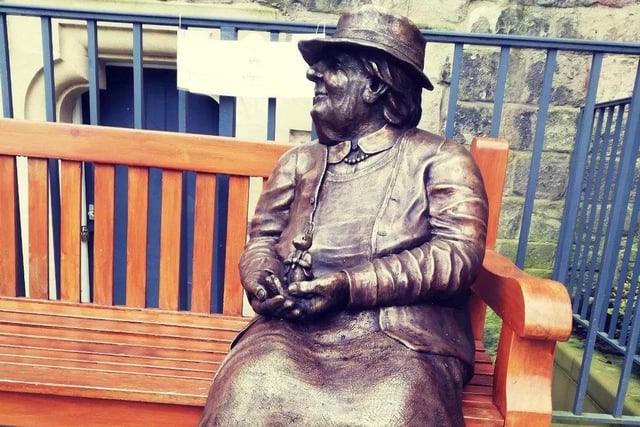 The Beatrix Potter bronze sculpture is now seated on a bench at Lancaster Castle.