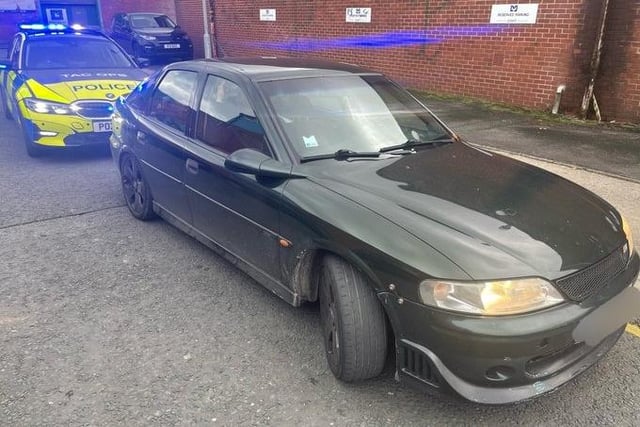 According to police, this vehicle had been responsible for numerous speeding offences in the Lancashire area in recent weeks. 
It was eventually stopped in Crook Street, Preston and the driver was issued with a Traffic Offence Report for bald tyres.