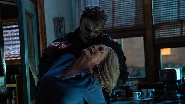 Michael Myers (aka The Shape) and Jamie Lee Curtis as Laurie Strode in HALLOWEEN ENDS, directed by David Gordon Green.