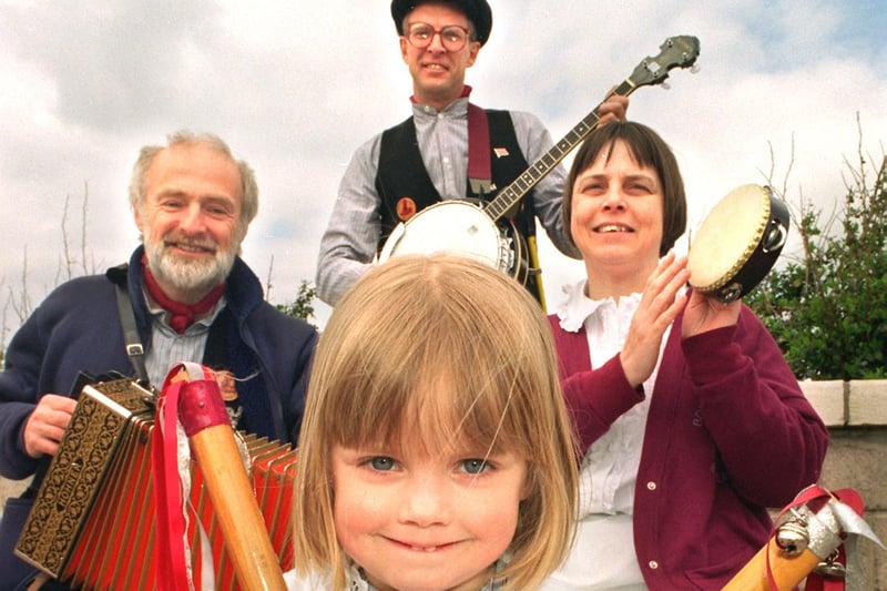 Three-year-old Rebecca Heathcote joins in the fun at a 'Day of Dance' held in Morecambe. Also pictured are Keith Cocker, Graham Cannon and Kay Heathcote.