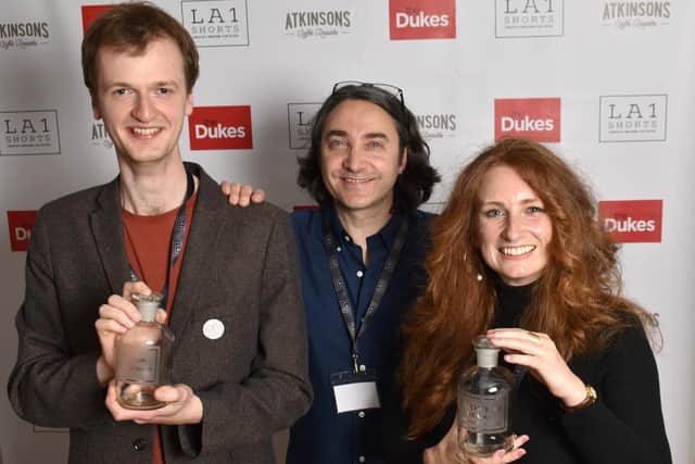 Steve Fairclough, middle, with last year's LA1 Shorts winners, Joshua Chawner and Natalie Evans.