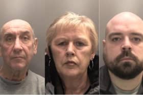 From left: Ian Shacklady, 67, Gillian Melville, 66, and another conspirator, John Germaine.