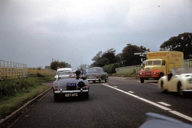 A rare photo of the 1960 MGA Roadster in action with the Lancashire Constabulary. This image was taken on the A6 Preston to Lancaster Road, near Forton, in Lancashire.