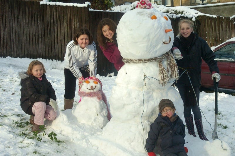 A snowman with a baby snowman made at Richmond House in Skerton by Georgy Allott, Imogen Ball, Saskia Crompton, Ashleigh Burkitt and Ellena Clarkson.
