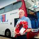 Steve Trainor, a bus driver for Stagecoach in Morecambe, with the Poppy Bus supporting Armed Forces Day at the depot in Carlisle. Photo by Jenny Woolgar Photography