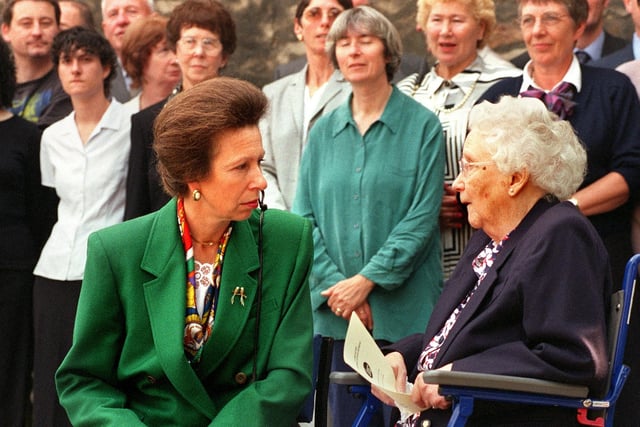 Princess Anne chats to Ruby during a visit to Lancaster in 1999.