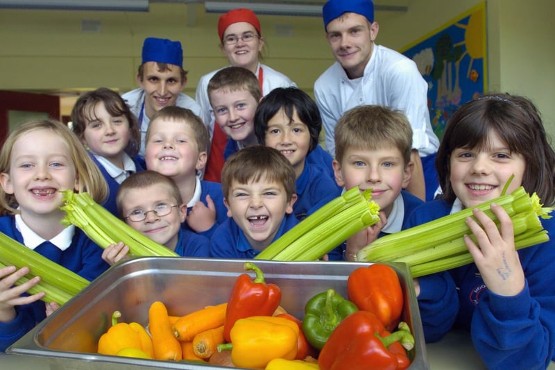 As part of a Food Festival at Moorside Primary School, children bought raffle tickets raising money for the Make a Wish Foundation. The prize was to spend an afternoon with chefs. Some of the winners are pictured with level 3 catering students from Lancaster and Morecambe College, Tony Richardson, Jamie Balmer and Sarah Maltby at the start of prep.
