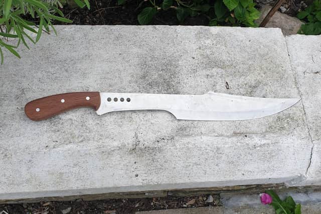 The machete found in undergrowth in Morecambe.