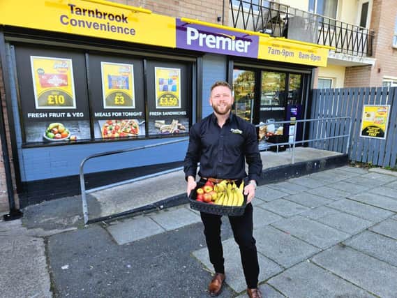 James Brown is offering free fruit for kids at his Tarnbrook store in Heysham.