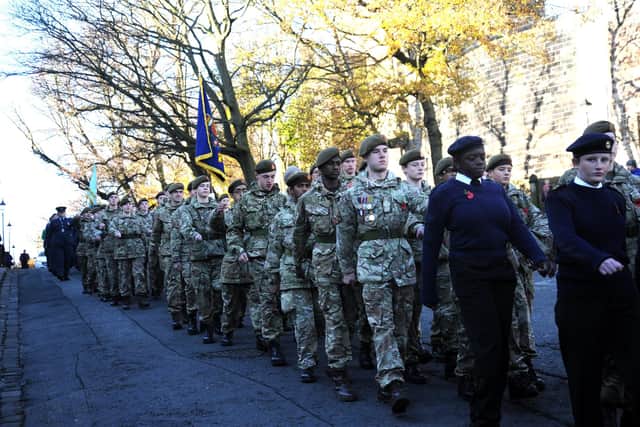 A Remembrance Sunday parade in Lancaster.