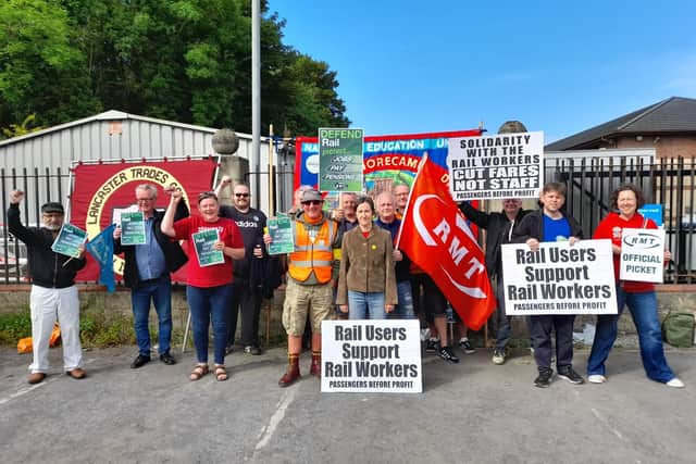Lancaster unions and Labour Party members support the rail strikers in Carnforth on Tuesday.
