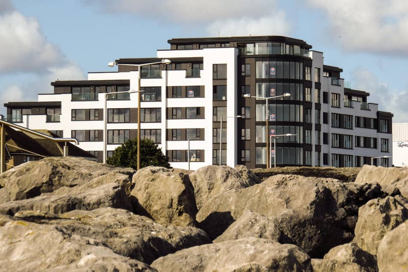 The new Broadway flats in all their glory pictured from the beach at Marine Road East in Morecambe.