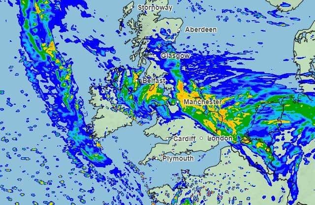 This is where MET Office experts think rainfall will affect at lunchtime on Friday, October 20.
