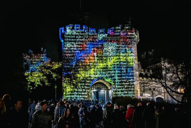 Lancaster Castle was illuminated for Light Up Lancaster. Picture by Robin Zahler.