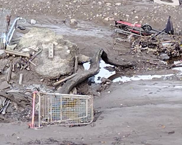Trolleys have been dumped in the River Lune at Lancaster. Picture by Phil Taylor.