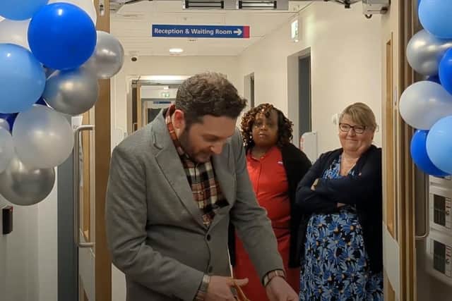Jon Richardson cuts the ribbon at the new urology department at the Royal Lancaster Infirmary.