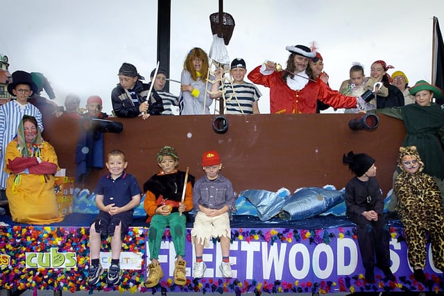 Members of the 1st, 5th and 16th Fleetwood Cubs Scouts and Beavers on their float at Fleetwood Carnival in 2004