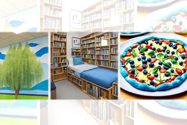 Colour-changing willow tree, a library equipped with beds and blue pizza - Lancaster pupils use the power of AI to re-imagine their school.