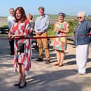 The refurbished picnic area at Stodday, near Lancaster, is formally opened by Prof Sarah Kemp, Pro-Vice Chancellor for Engagement at Lancaster University.