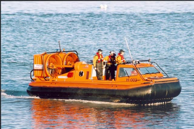 The first operational RNLI hovercraft, H-002 Hurley Flyer, at Morecambe in 2002. Credit: Martin Fish