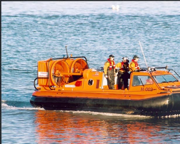 The first operational RNLI hovercraft, H-002 Hurley Flyer, at Morecambe in 2002. Credit: Martin Fish