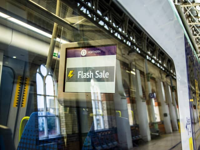 Flash sale signage on a Northern train.