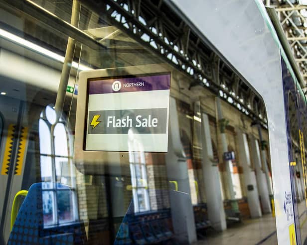 Flash sale signage on a Northern train.