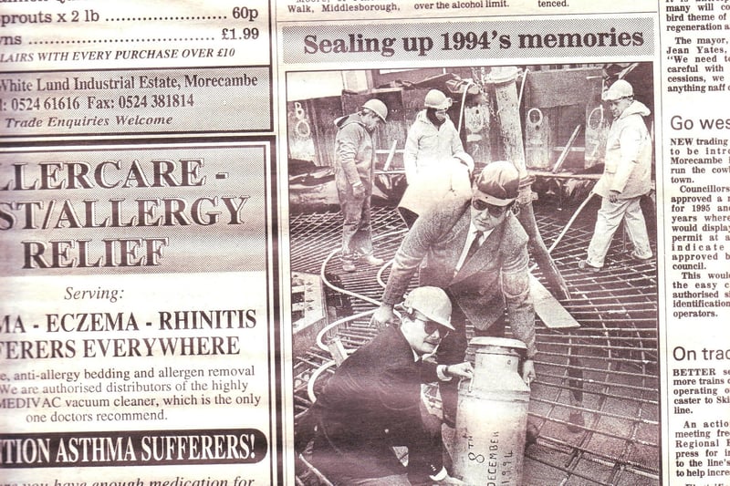 A cutting from The Visitor in December 1994 shows a time capsule being buried in the foundations of the Polo Tower in Morecambe. 