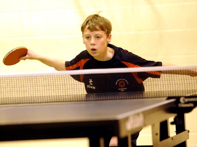 Hudson Nutall playing table tennis at Morecambe High School.