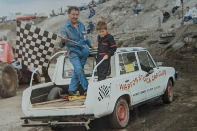 Gerald Hoggarth in the back of a car at Warton Stock Car Club.