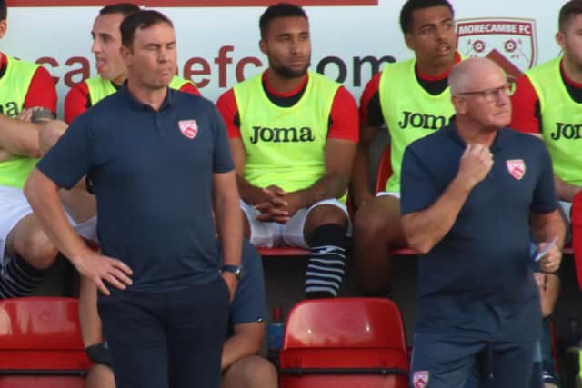 Morecambe boss Derek Adams is dealing with a poor start to the season amid takeover talk Picture: Ian Lyon