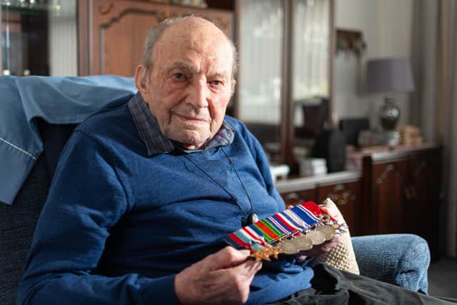 John William Tomlinson, who will be 101 on Sunday, with his medals. Photo: Kelvin Lister-Stuttard