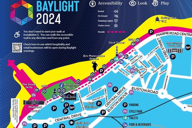 A map of Baylight 24 showing all the locations of the light trail.