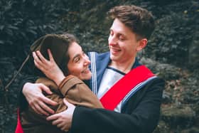 Sam Pitcher as Sebastian and Jayran Lear as Viola in Three Left Feet's production of Twelfth Night which runs in Williamson Park from June 23-25.