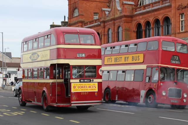 Vintage buses on Morecambe promenade for Vintage Bus Day which this year is on May 19.