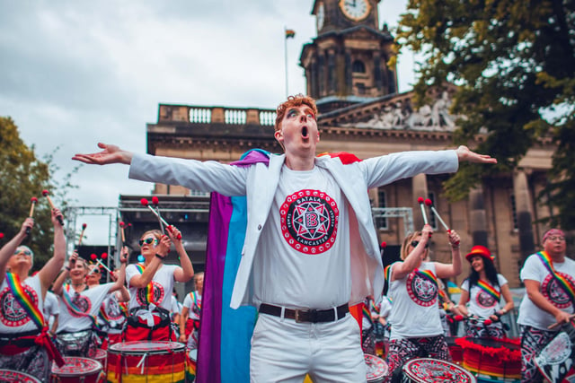 Batala drummers entertain the gathered crowds. Photo by Tom Morbey