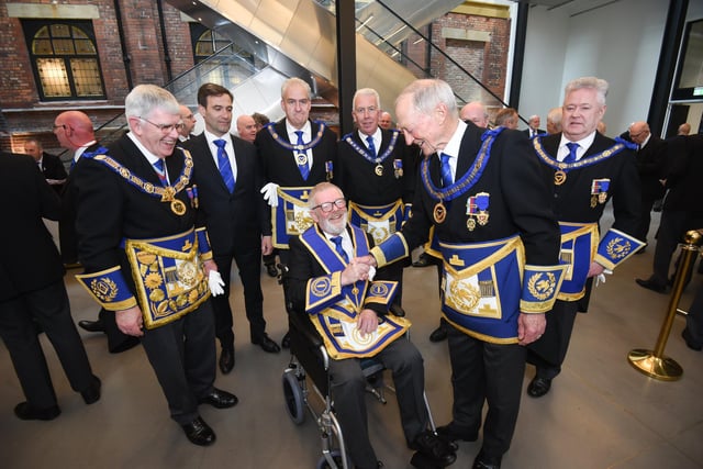 Freemasons meeting friends at the Winter Gardens for the Provincial Grand Lodge of West Lancashire