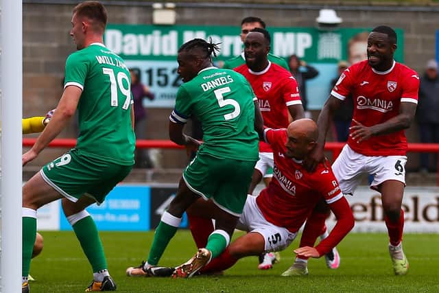 Farrend Rawson came close to scoring for Morecambe Picture: Jack Taylor