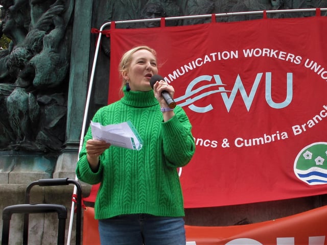 Green city councillor Joanna Young in Dalton Square.