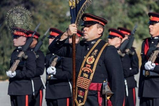 Soldiers from the Duke of Lancaster's Regiment undertake their final inspection parade in Episkopi, Cyprus