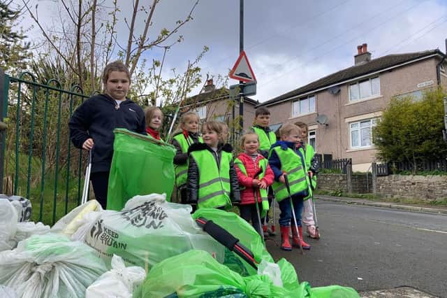Children from the Ryelands estate in Lancaster did a community litter pick over the Easter break. Here they are pictured with the binbags of litter they collected.