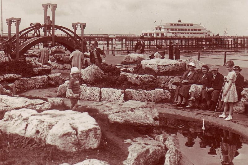 Central Pier and rockery in Morecambe circa the 1930s.