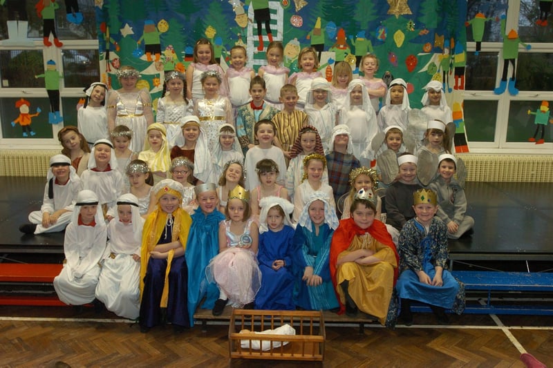 Year 2 children at Morecambe's Lancaster Road Primary School wait to rehearse their nativity play, A Present For The Baby, in 2009.