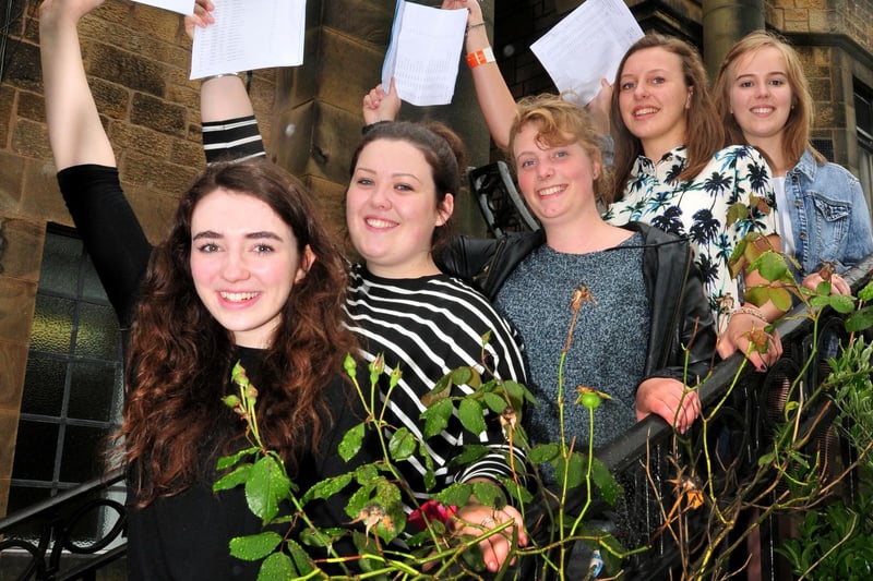 Lancaster Girls Grammar School pupils get their GCSE results, from left, Isobel Cawley, Emma Caudrelier, Tara Chapman, Olive Cottam and Rachel Coombs.