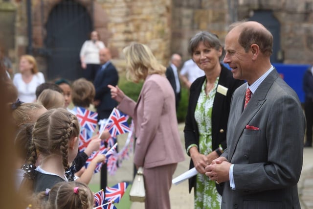Prince Edward and Sophie of Wessex meet local schoolchildren on their visit to Lancaster Castle. Picture by Dan Martino.