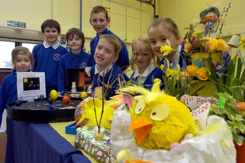 Children from Moorside Primary School with their winning entries in the annual Easter competition held at the school.