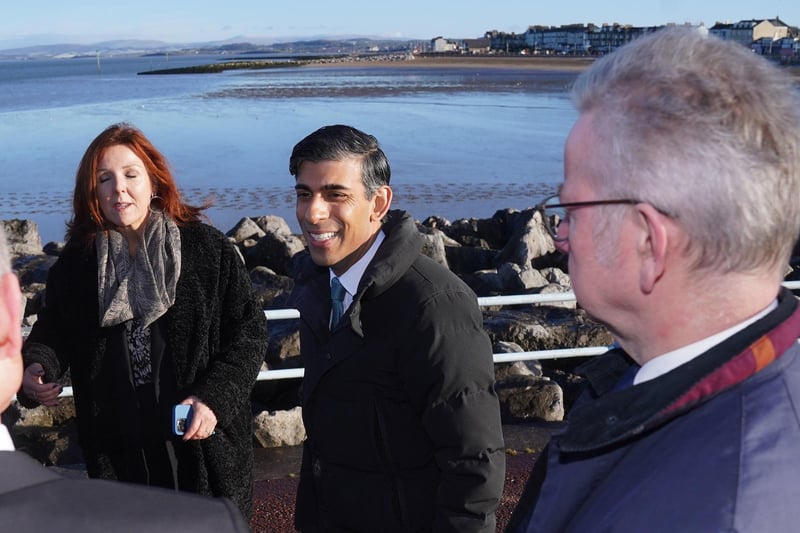 Prime Minister Rishi Sunak (centre) and Minister for Levelling Up, Housing and Communities, Michael Gove, with Morecambe's beautiful bay in the background. Picture: Owen Humphreys/PA Wire